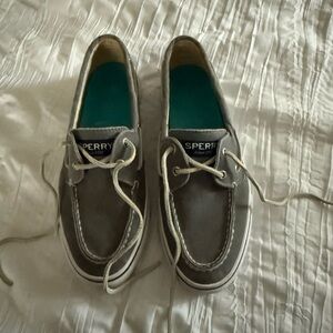 Sperry Gray Boat Shoes with Rubber Soles and Canvas Uppers